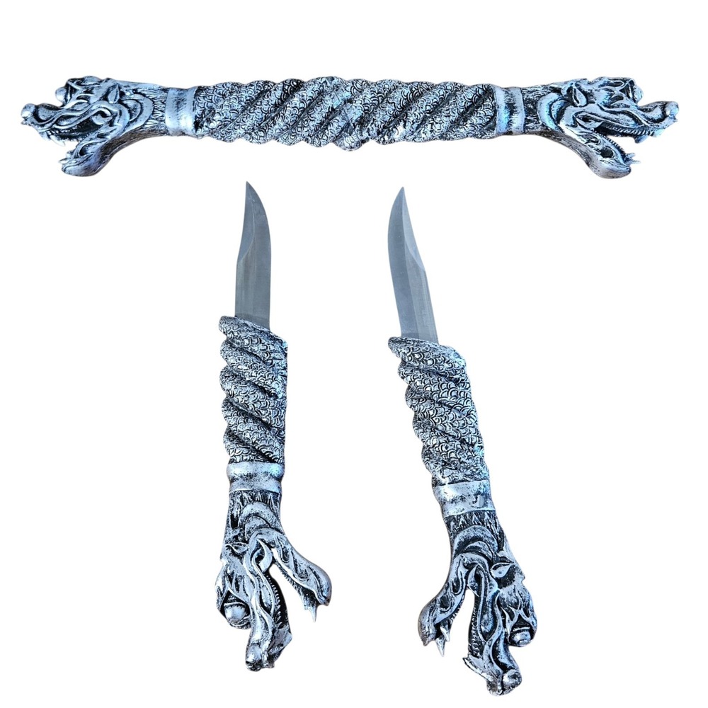 Anitque Dragon Knife Blade Dagger Sheath Rare! Double Knife Stainless Steel 🔥‎